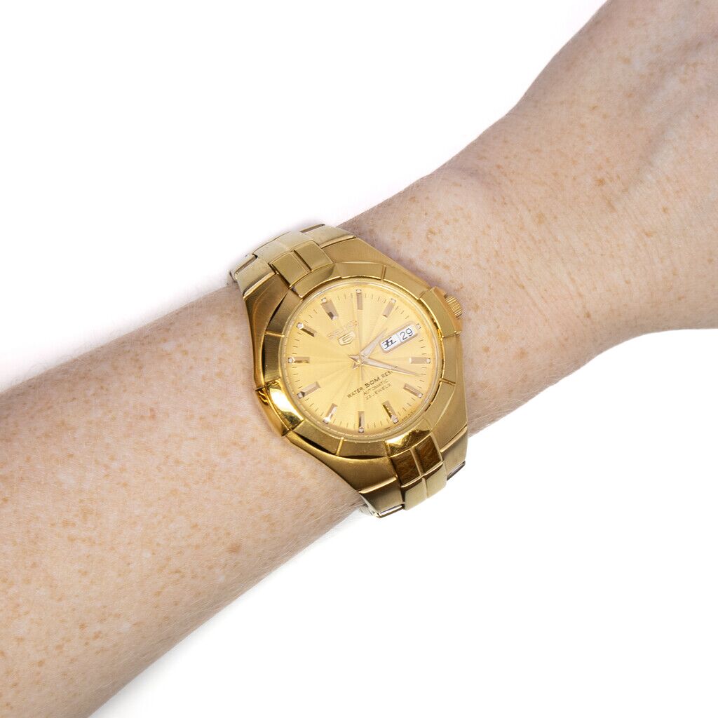 ✨SEIKO✨セイコー✨7S36-02J0✨デイデイト✨ゴールド文字盤✨腕時計✨ Seiko 5 Automatic 7S36-02J0 Gold Clear Back Watch #62463