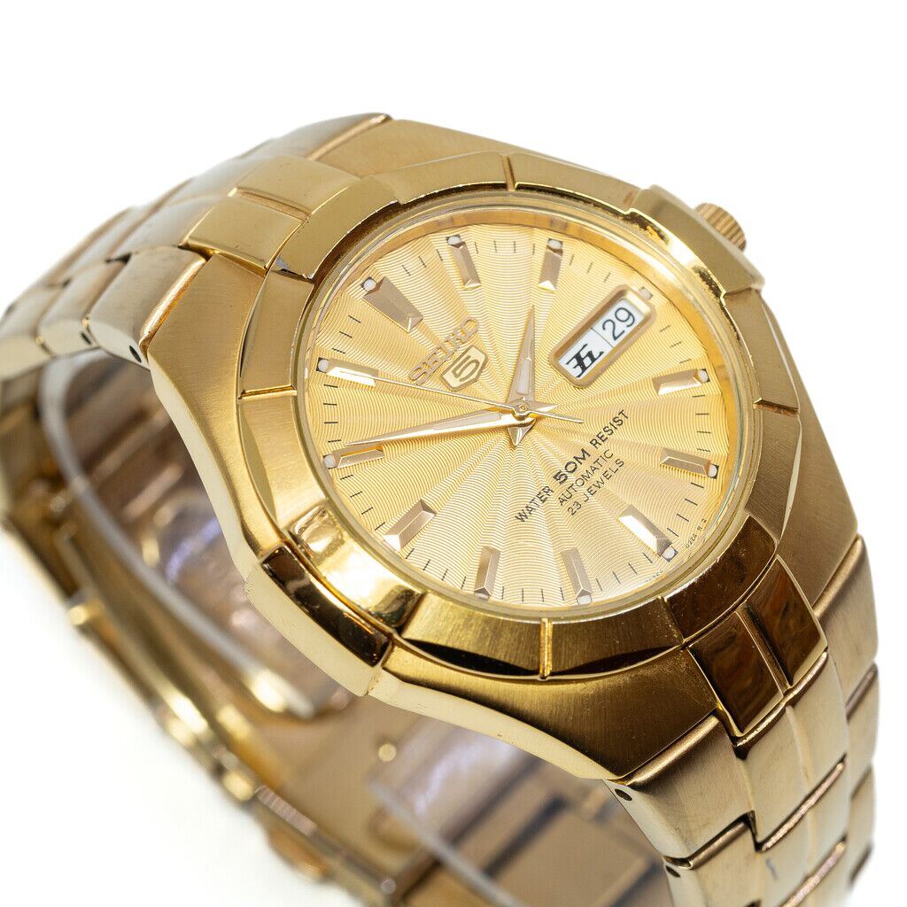 Seiko 5 Automatic 7S36-02J0 Gold Clear Back Watch #62463