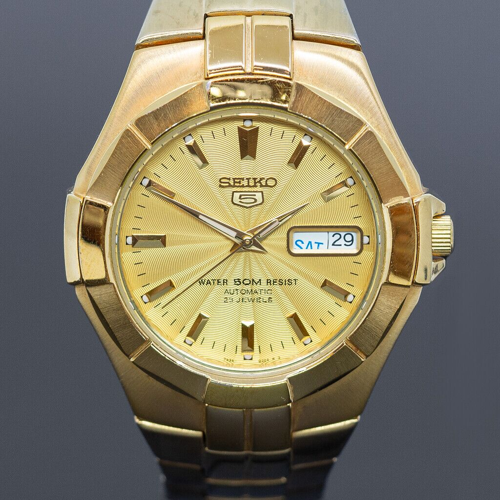 ✨SEIKO✨セイコー✨7S36-02J0✨デイデイト✨ゴールド文字盤✨腕時計✨ Seiko 5 Automatic 7S36-02J0 Gold Clear Back Watch #62463